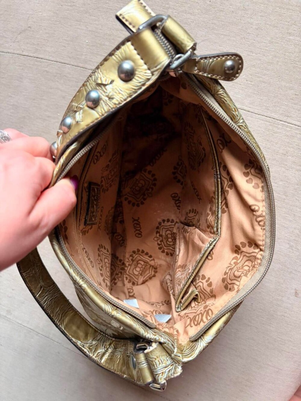 XOXO Y2K Metallic Gold Faux Croc Shoulder Hobo Bag Purse - Picture 7 of 7